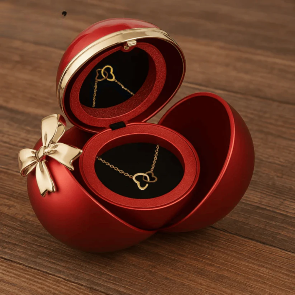 Coffret Rose Éternelle – Collier Double Cœur Gravé