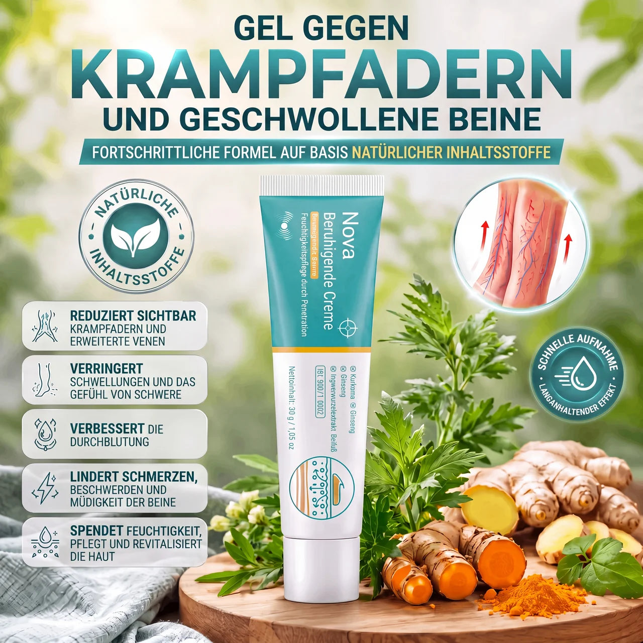 Gel gegen Krampfadern und geschwollene Beine