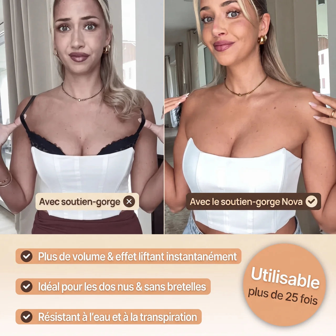 Soutien-gorge push-up adhésif invisible